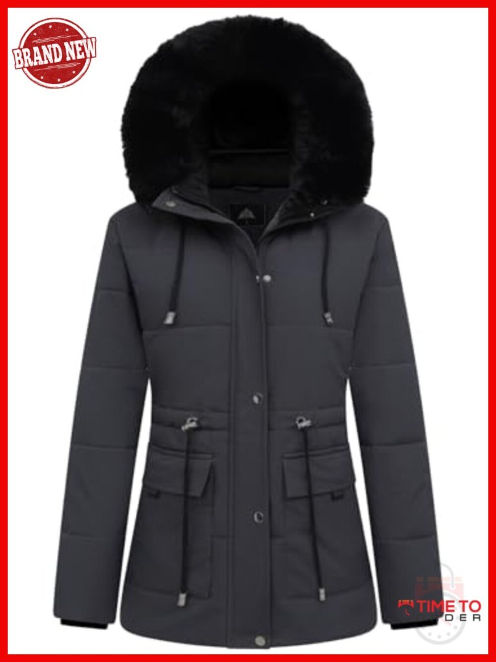 Warm Winter Puffer Coat Thicken Fleece Lined Down Jacket Detachable Faux Fur